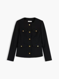 Gold-Tone Button Collarless Slim Jacket — Black 5