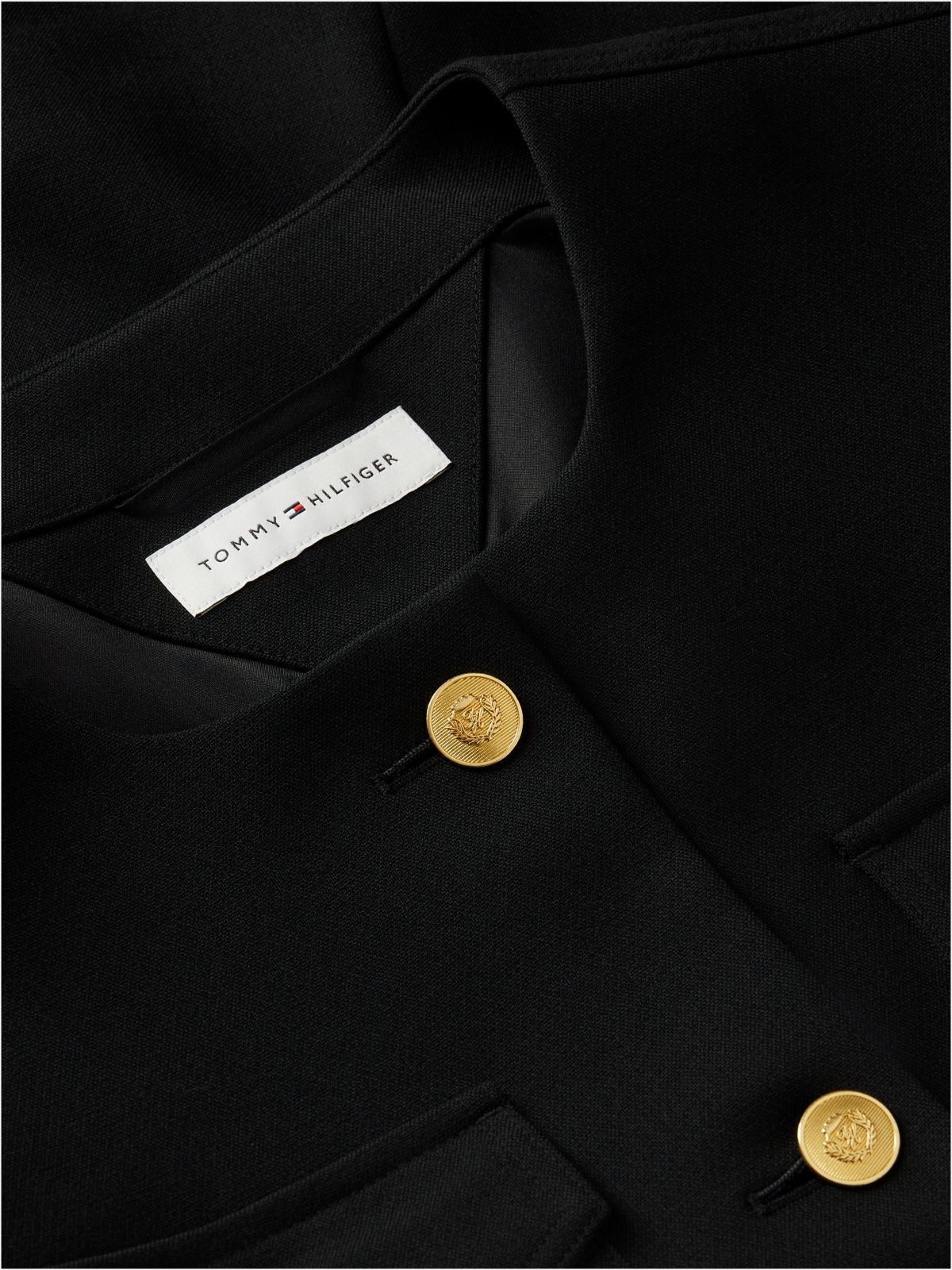 Gold-Tone Button Collarless Slim Jacket — Black