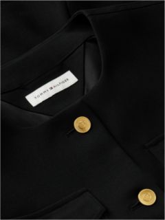 Gold-Tone Button Collarless Slim Jacket — Black 6