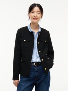 Gold-Tone Button Collarless Slim Jacket — Black 1
