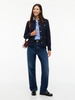 Gold-Tone Button Collarless Slim Jacket — Blue 2