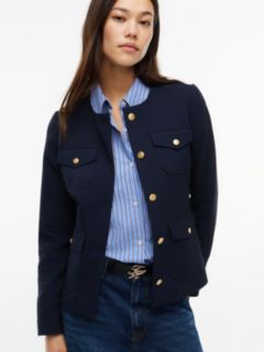 Gold-Tone Button Collarless Slim Jacket — Blue 3