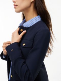 Gold-Tone Button Collarless Slim Jacket — Blue 4