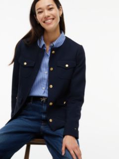 Gold-Tone Button Collarless Slim Jacket — Blue 5