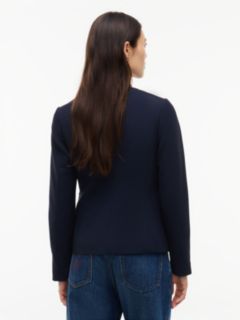 Gold-Tone Button Collarless Slim Jacket — Blue 6