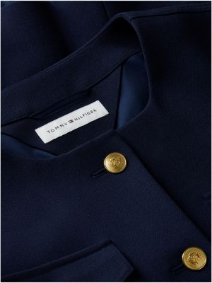blue gold-tone button collarless slim jacket for women tommy hilfiger