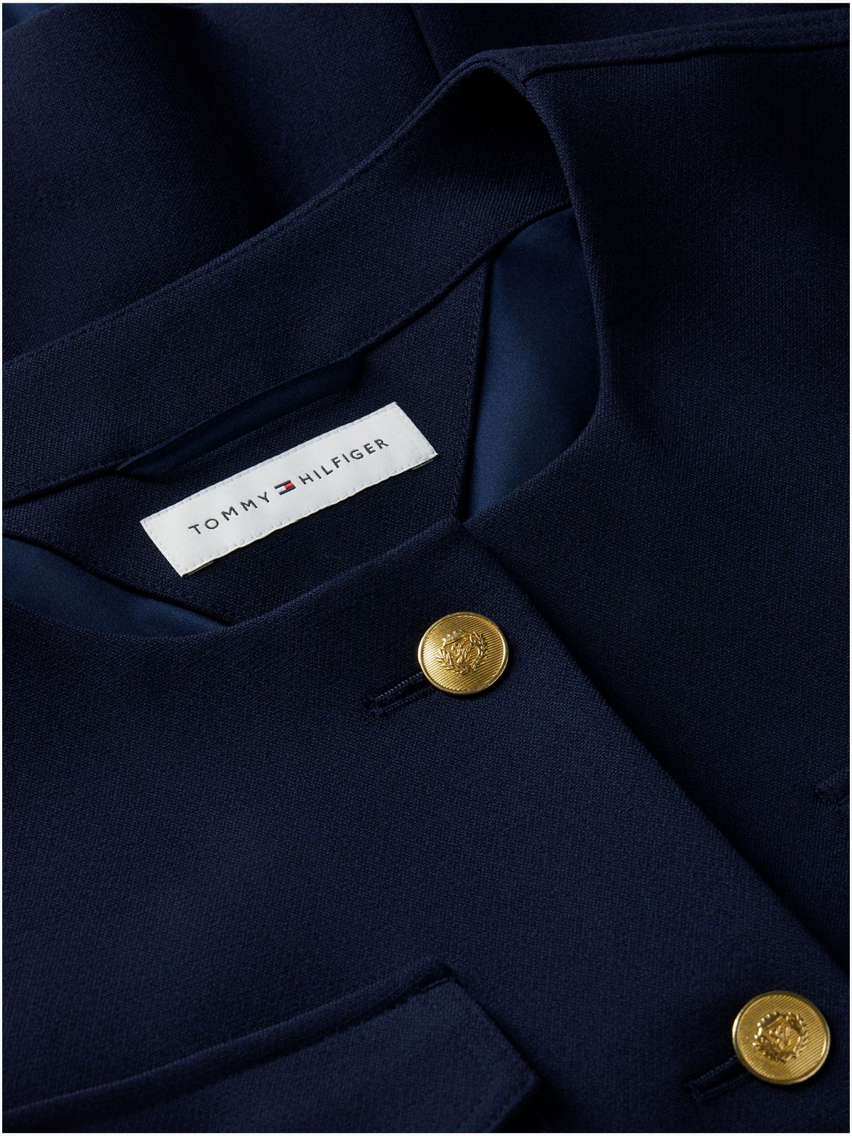 Gold-Tone Button Collarless Slim Jacket — Blue