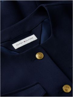 Gold-Tone Button Collarless Slim Jacket — Blue 8