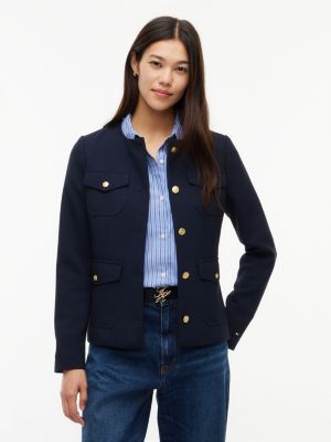 blue gold-tone button collarless slim jacket for women tommy hilfiger