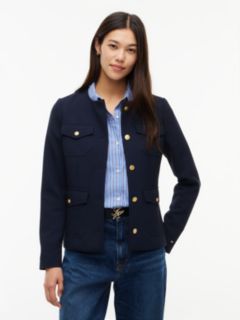 Gold-Tone Button Collarless Slim Jacket — Blue 1