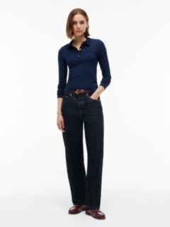 Slim Fit Ribbed Long Sleeve Polo Shirt — Blue 2