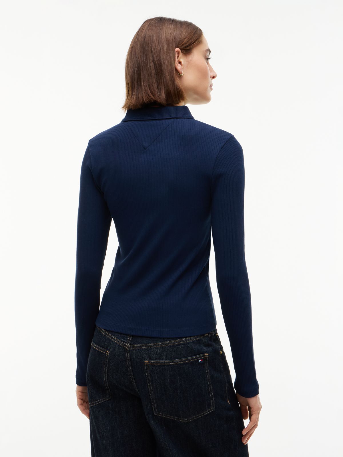 Slim Fit Ribbed Long Sleeve Polo Shirt — Blue