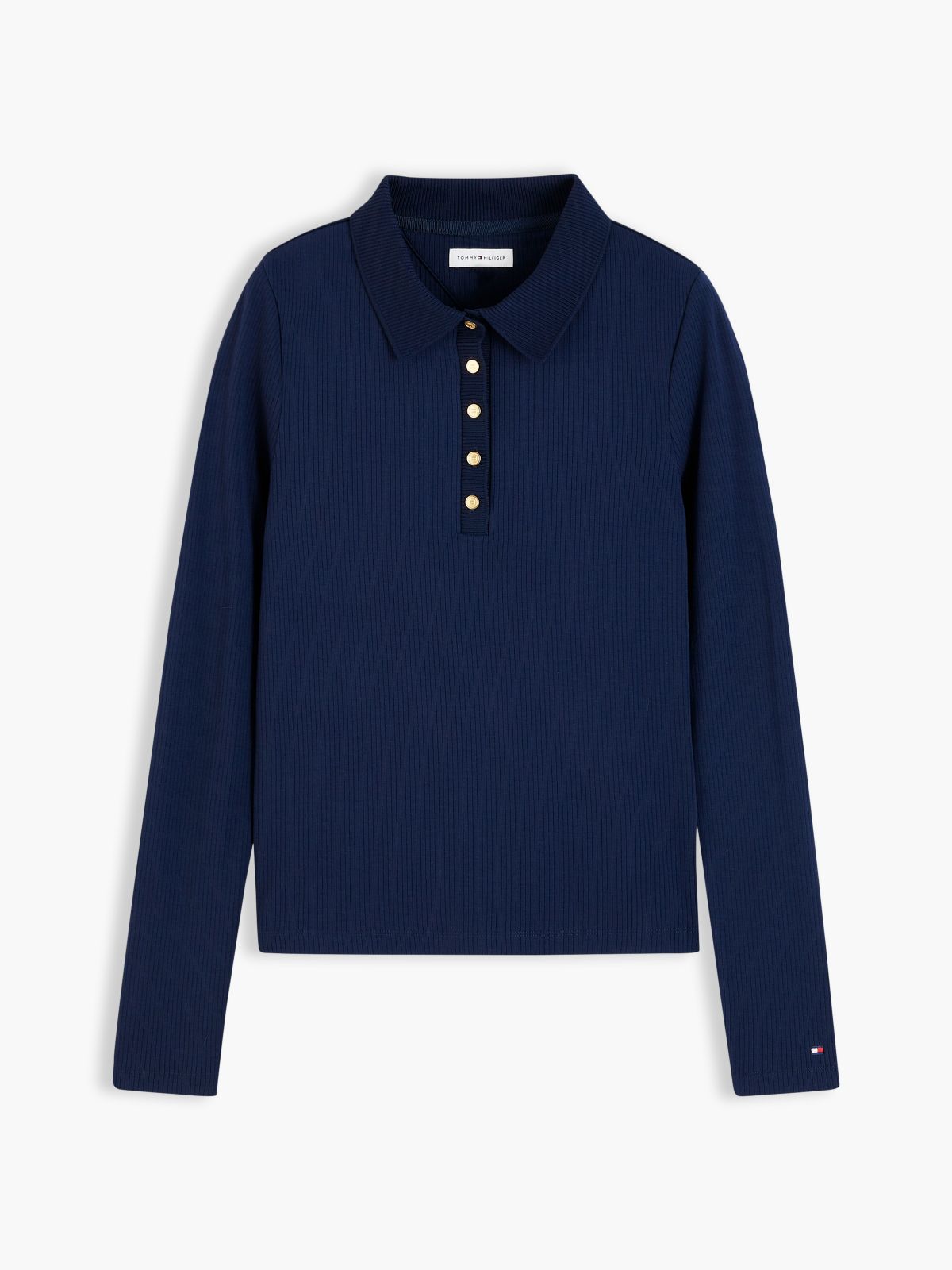Slim Fit Ribbed Long Sleeve Polo Shirt — Blue