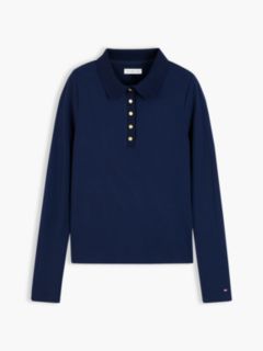 Slim Fit Ribbed Long Sleeve Polo Shirt — Blue 5