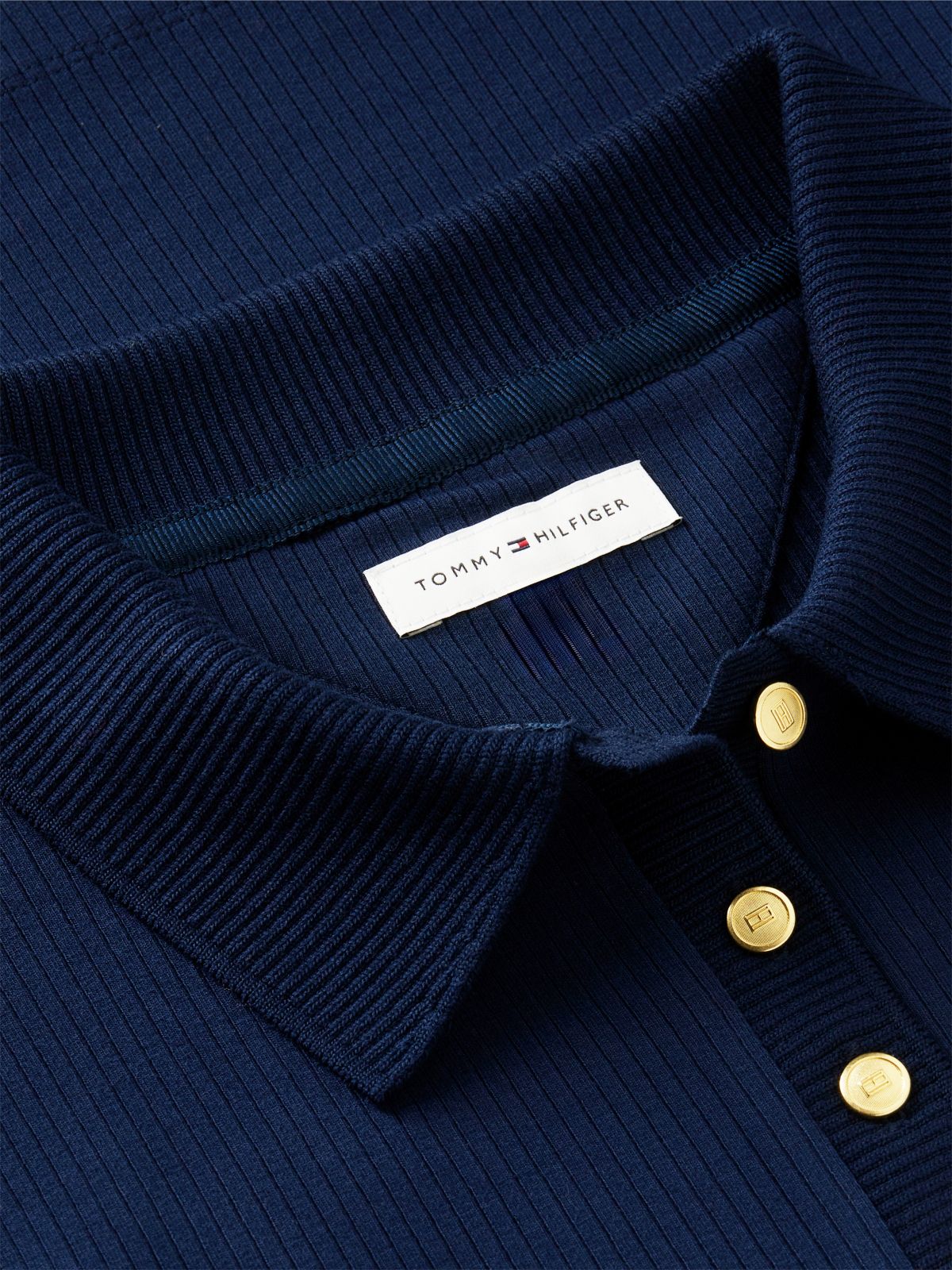 Slim Fit Ribbed Long Sleeve Polo Shirt — Blue