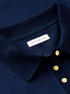 Slim Fit Ribbed Long Sleeve Polo Shirt — Blue 6