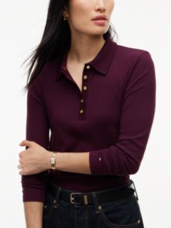 Slim Fit Ribbed Long Sleeve Polo Shirt — Red 3