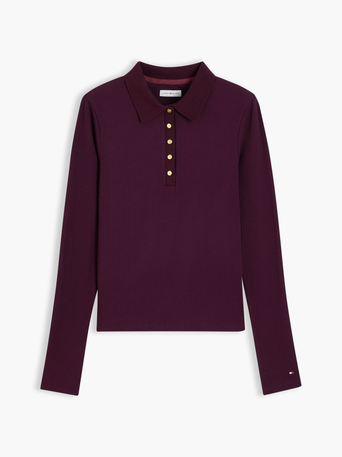 Slim Fit Ribbed Long Sleeve Polo Shirt — Red