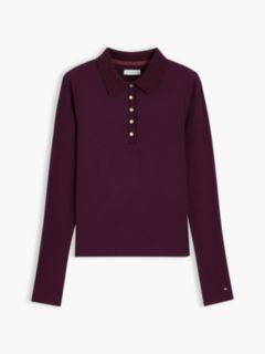 Slim Fit Ribbed Long Sleeve Polo Shirt — Red 5