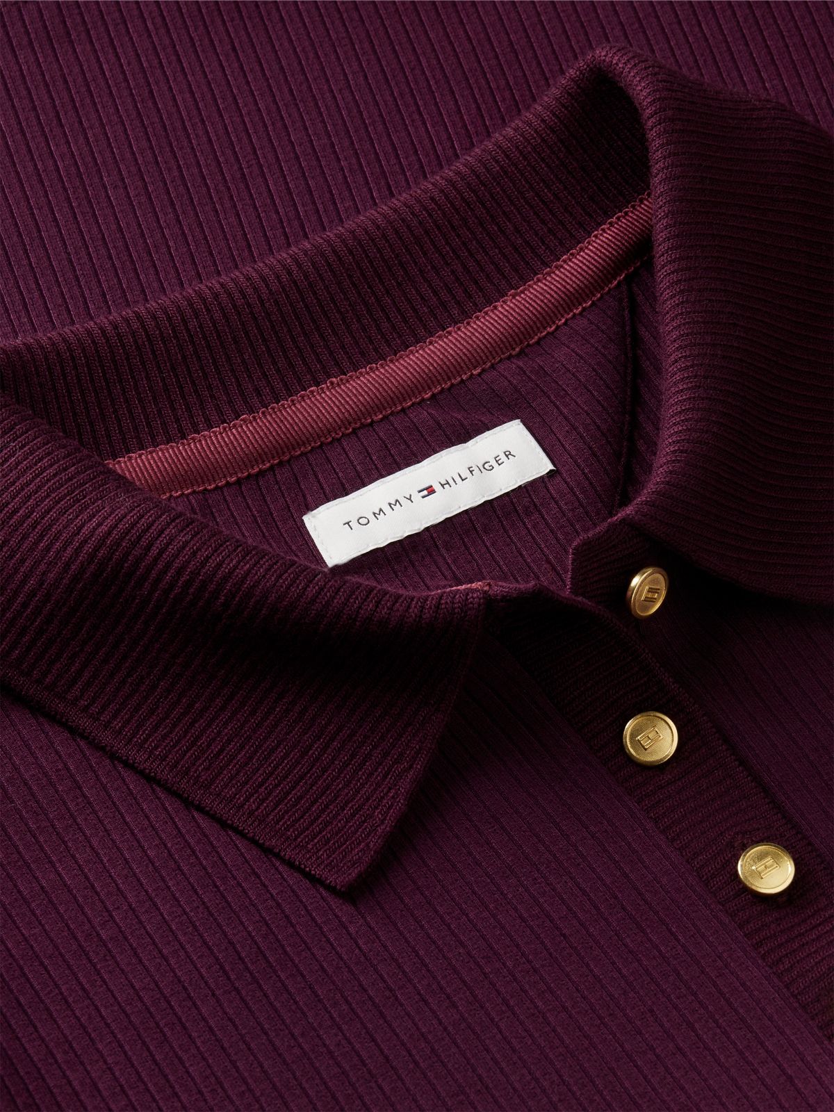 Slim Fit Ribbed Long Sleeve Polo Shirt — Red