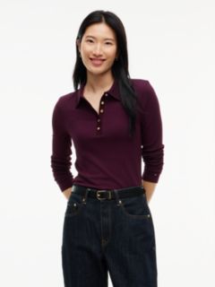 Slim Fit Ribbed Long Sleeve Polo Shirt — Red 1