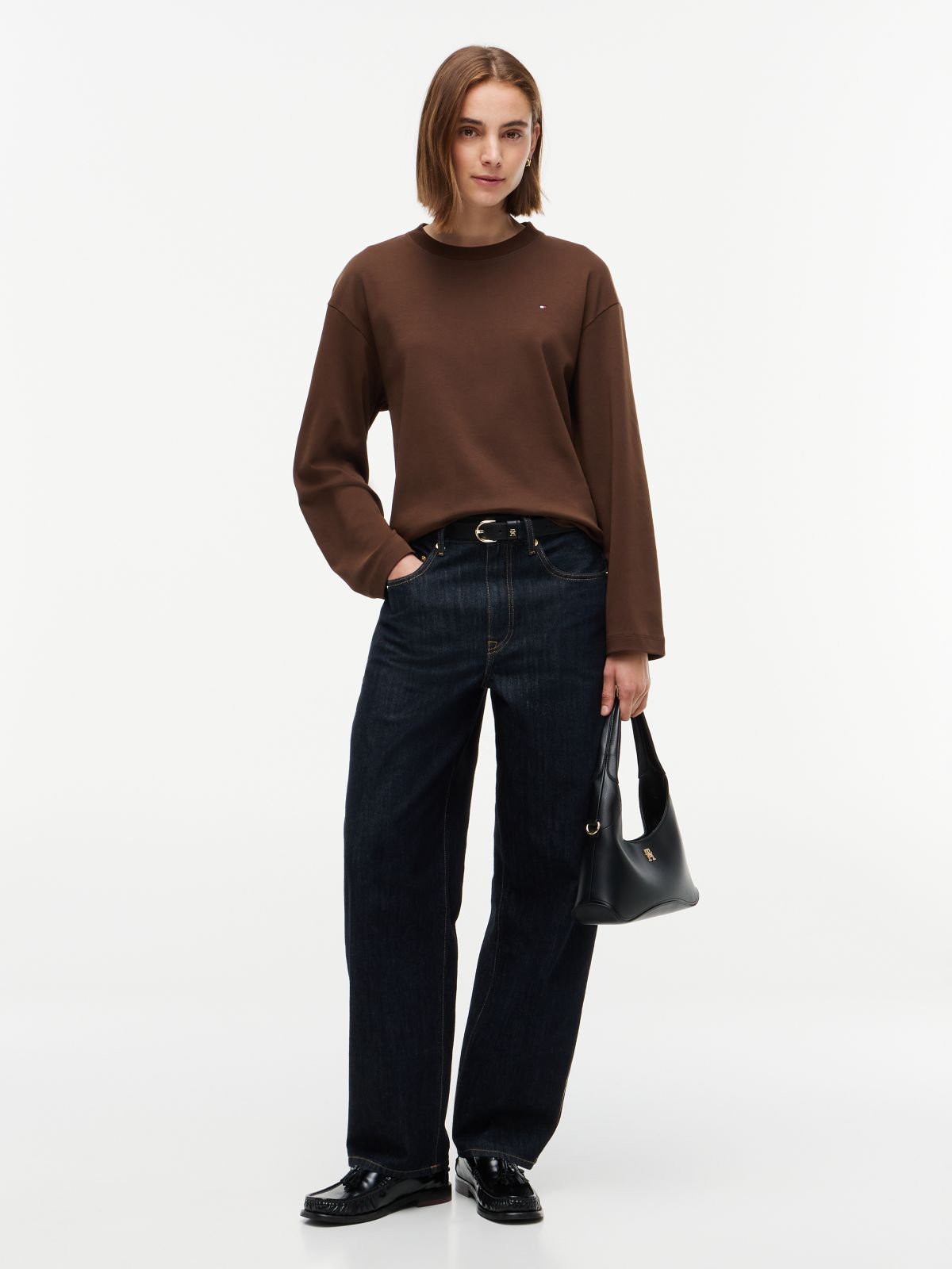 Interlock Knit Relaxed Long Sleeve T-Shirt — Brown