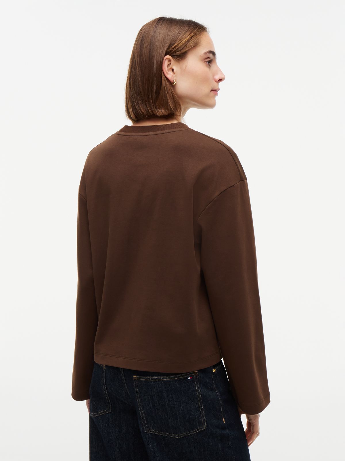 Interlock Knit Relaxed Long Sleeve T-Shirt — Brown