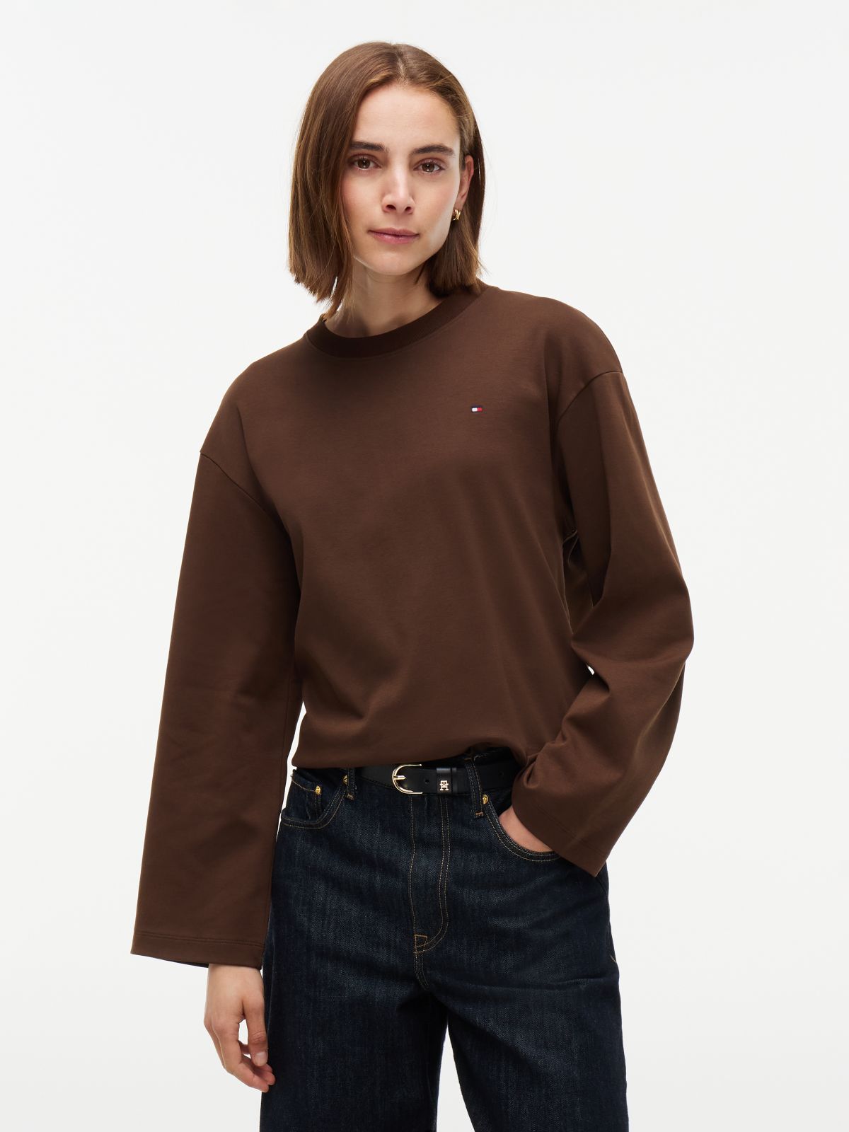 Interlock Knit Relaxed Long Sleeve T-Shirt — Brown