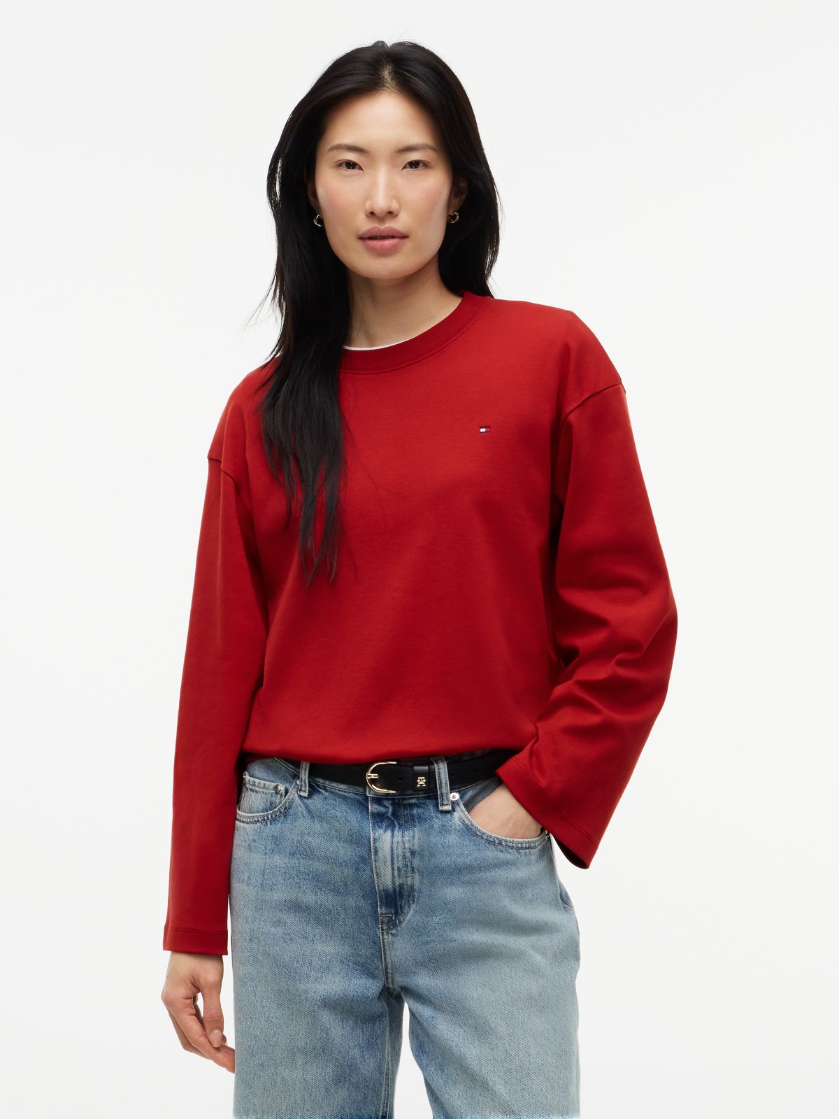 Interlock Knit Relaxed Long Sleeve T-Shirt — Red