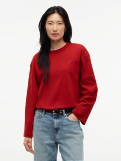 Interlock Knit Relaxed Long Sleeve T-Shirt — Red 1