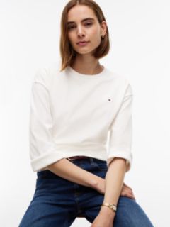 Interlock Knit Relaxed Long Sleeve T-Shirt — White 3