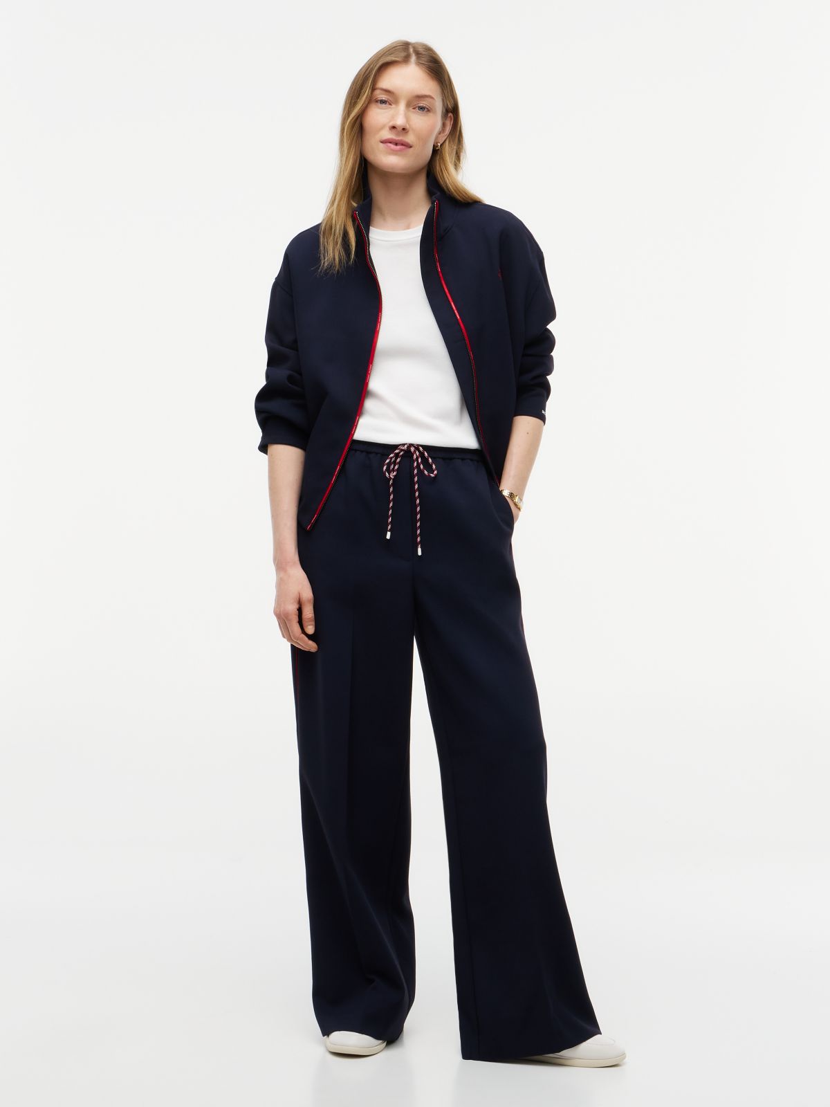 Global Stripe Drawstring Wide Leg Trousers — Blue