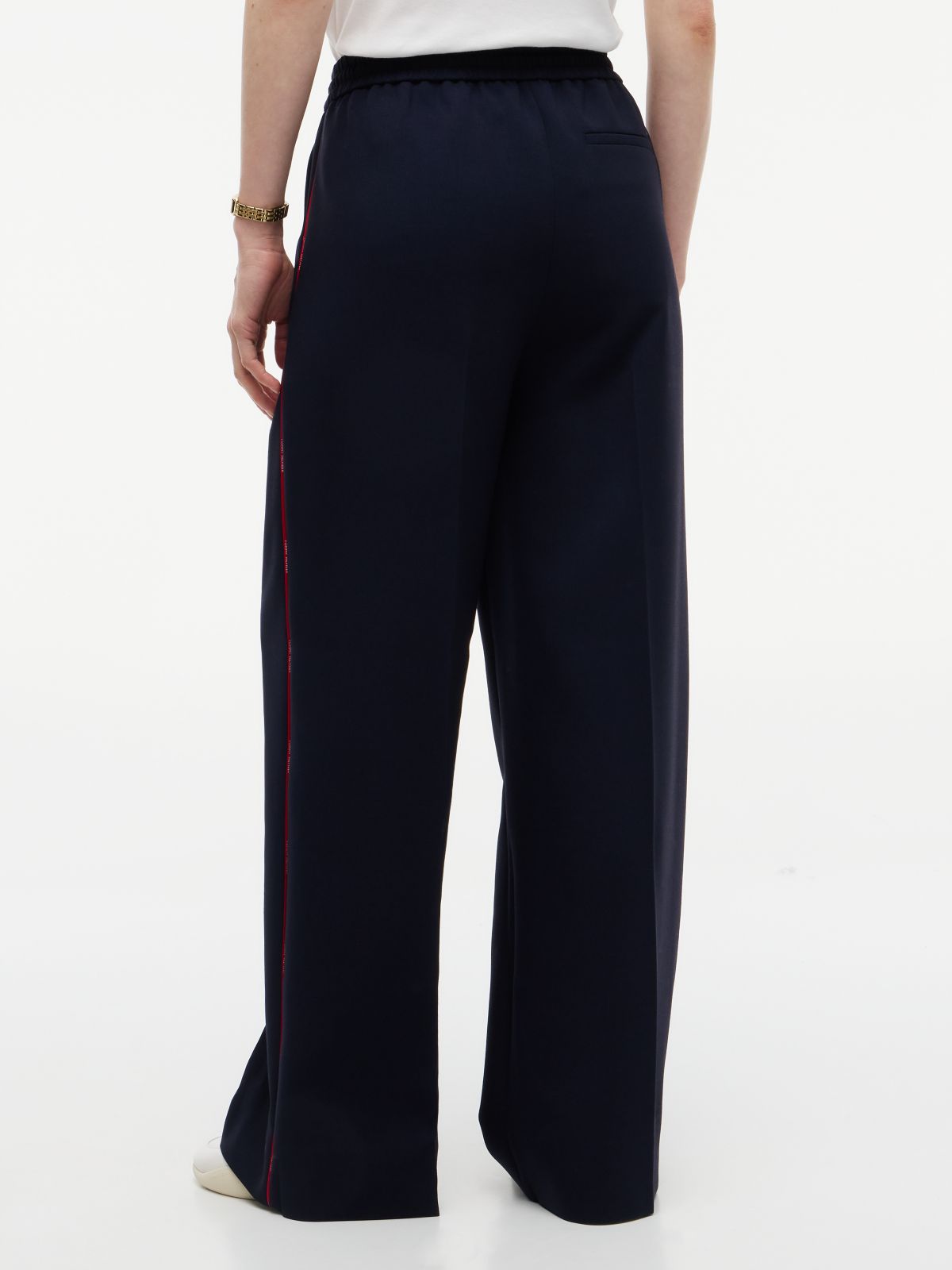 Global Stripe Drawstring Wide Leg Trousers — Blue