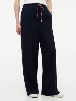 blue tunnelzug-hose mit weitem bein und global-stripes für damen - tommy hilfiger