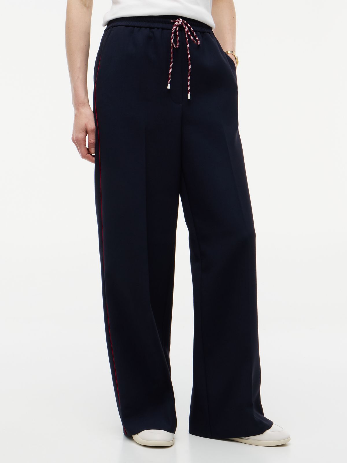 Global Stripe Drawstring Wide Leg Trousers — Blue