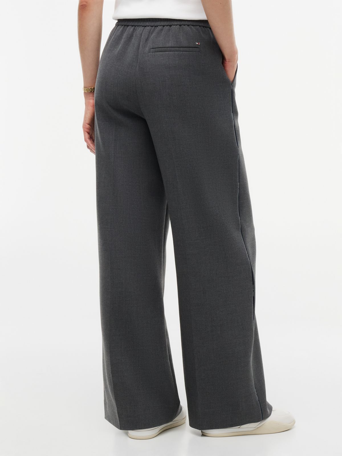 Global Stripe Drawstring Wide Leg Trousers — Grey