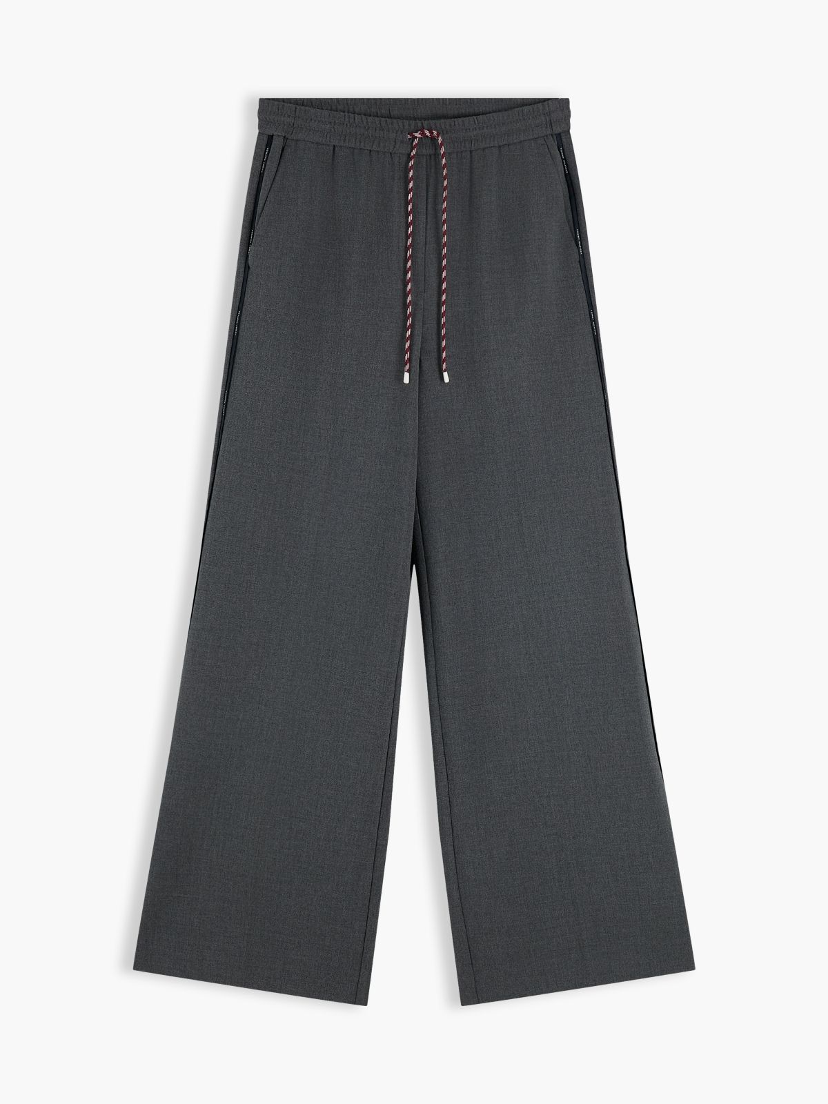 Global Stripe Drawstring Wide Leg Trousers — Grey