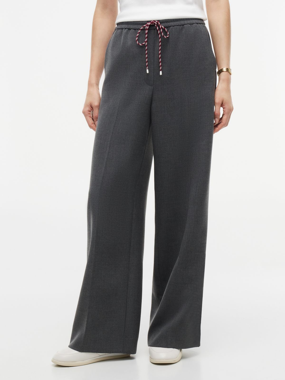Global Stripe Drawstring Wide Leg Trousers — Grey