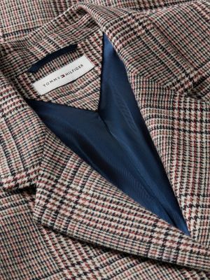 blazer à carreaux en laine mélangée rouge pour femmes tommy hilfiger