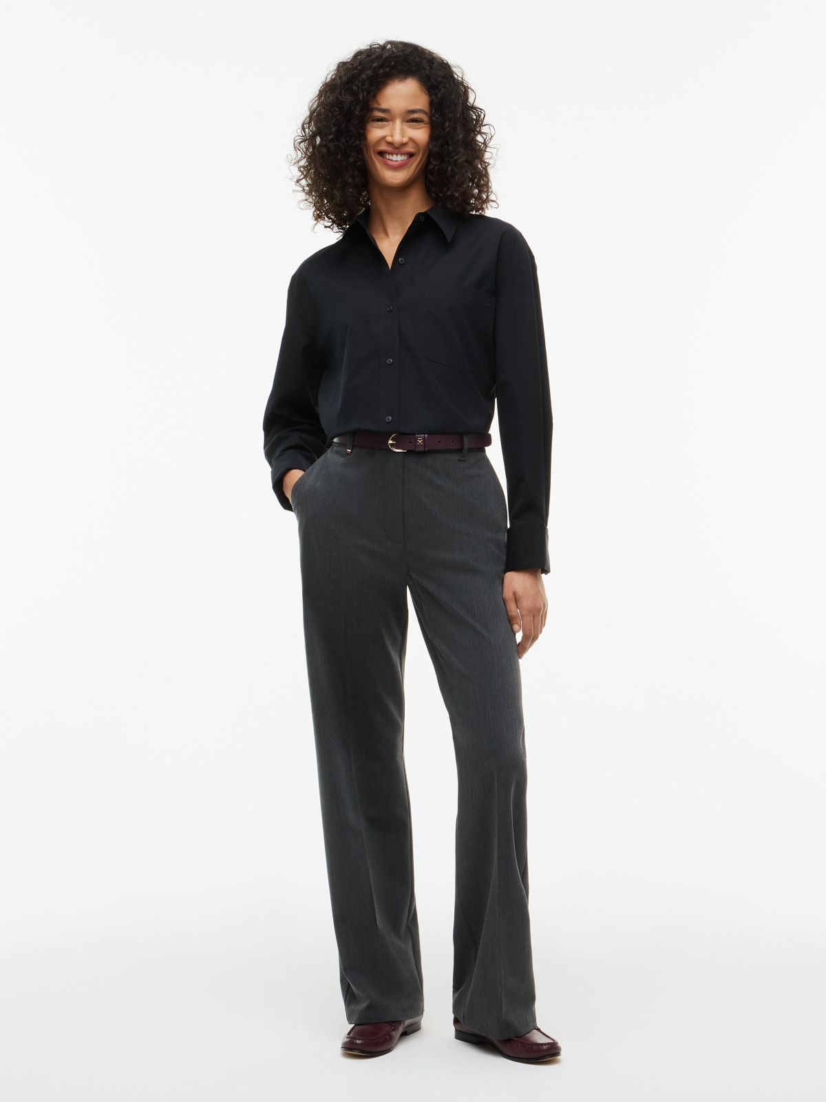 Relaxed Fit Double Cuff Poplin Shirt — Black