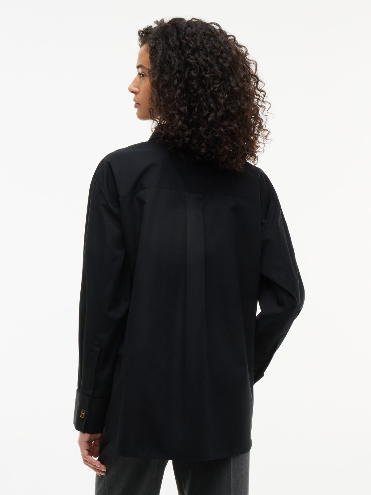Relaxed Fit Double Cuff Poplin Shirt — Black