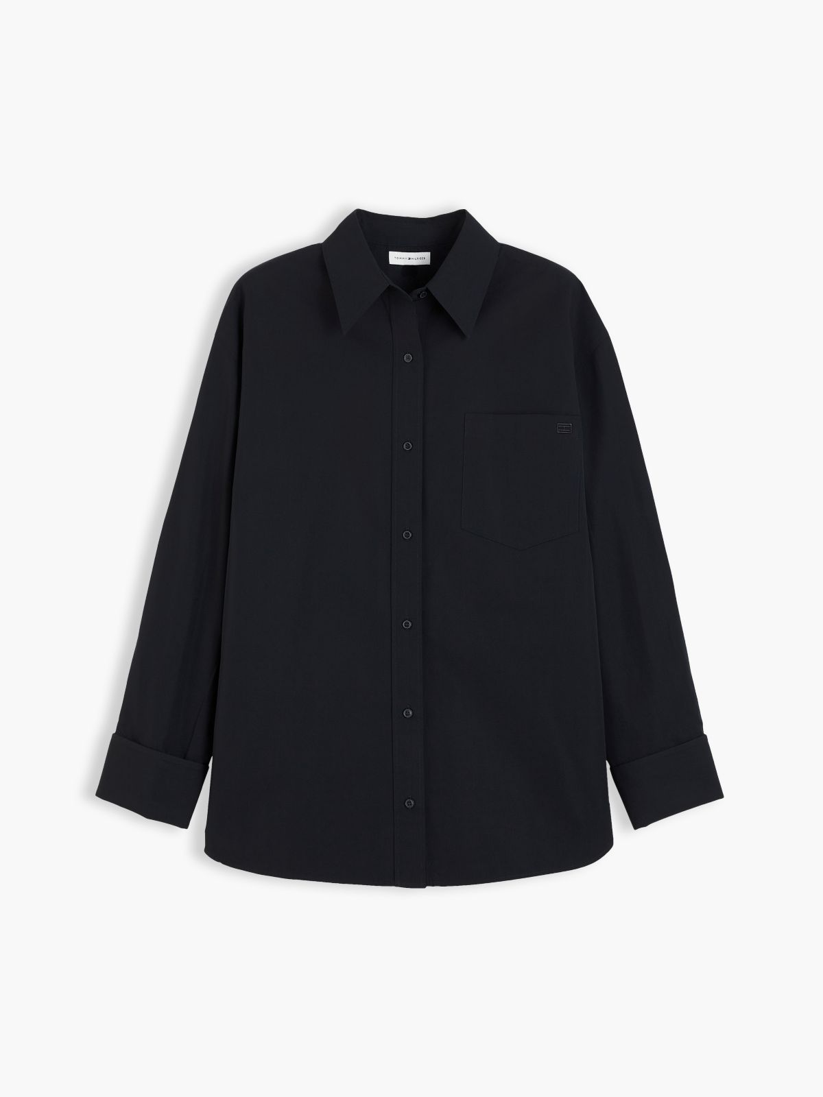 Relaxed Fit Double Cuff Poplin Shirt — Black