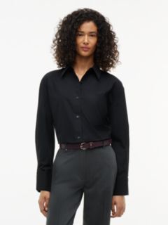 Relaxed Fit Double Cuff Poplin Shirt — Black 1