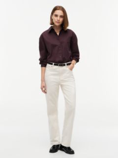 Relaxed Fit Double Cuff Poplin Shirt — Brown 2