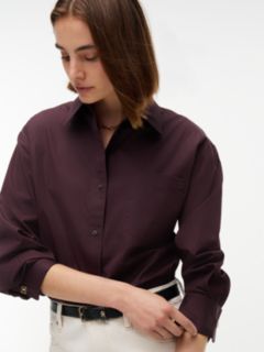 Relaxed Fit Double Cuff Poplin Shirt — Brown 3