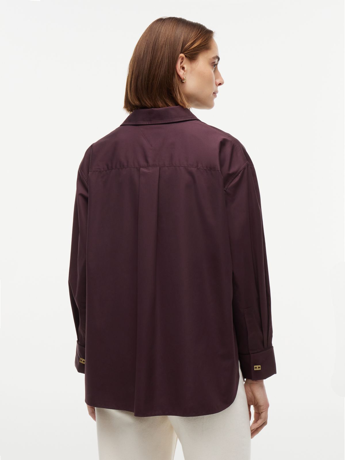 Relaxed Fit Double Cuff Poplin Shirt — Brown