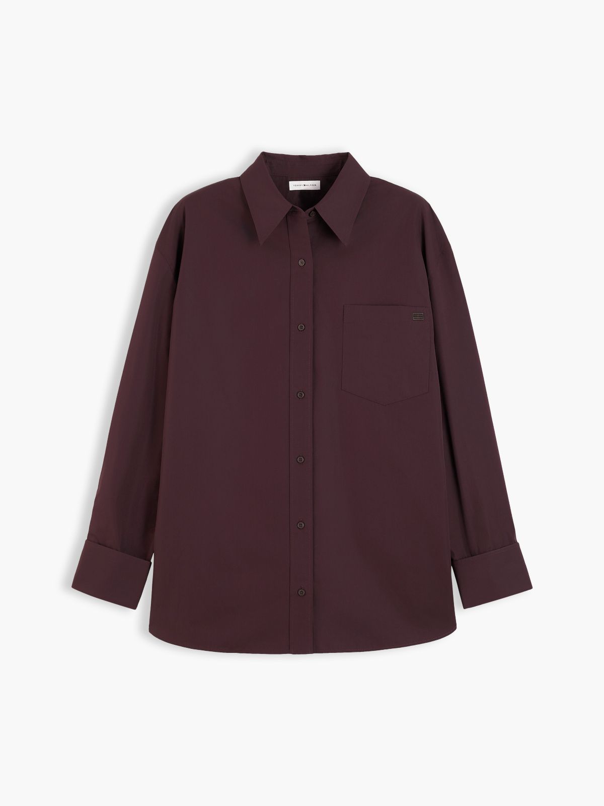 Relaxed Fit Double Cuff Poplin Shirt — Brown