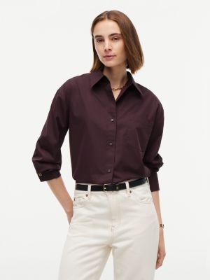 brown relaxed fit double cuff poplin shirt for women tommy hilfiger