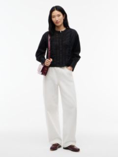 Boxy Fit Lace Trim Collarless Shirt — Black 2