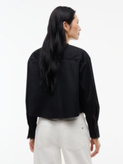 Boxy Fit Lace Trim Collarless Shirt — Black 4